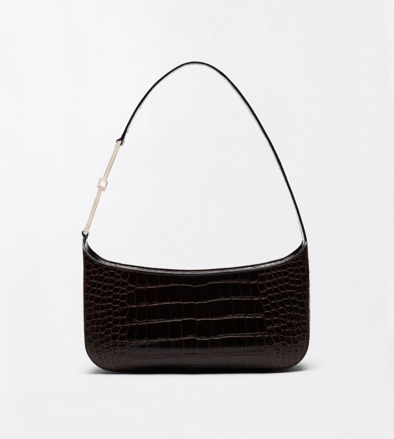 TOM FORD LEATHER CHOCOLATE TUMBLED PRINTED CROCODILE LEATHER ARC SMALL SHOULDER BAG