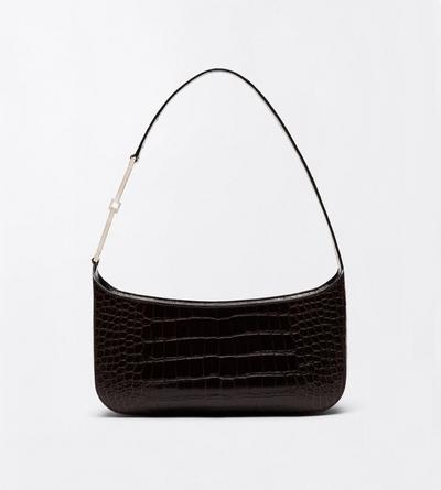 TOM FORD LEATHER CHOCOLATE TUMBLED PRINTED CROCODILE LEATHER ARC SMALL SHOULDER BAG