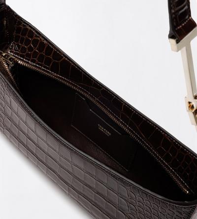 TOM FORD LEATHER CHOCOLATE TUMBLED PRINTED CROCODILE LEATHER ARC SMALL SHOULDER BAG