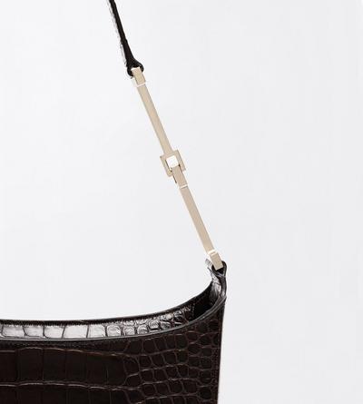 TOM FORD LEATHER CHOCOLATE TUMBLED PRINTED CROCODILE LEATHER ARC SMALL SHOULDER BAG