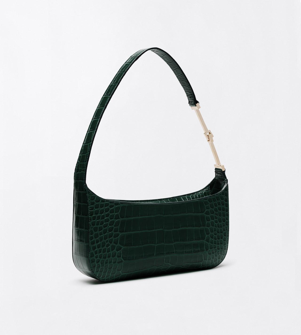 TOM FORD LEATHER DARK PINE TUMBLED PRINTED CROCODILE LEATHER ARC SMALL SHOULDER BAG