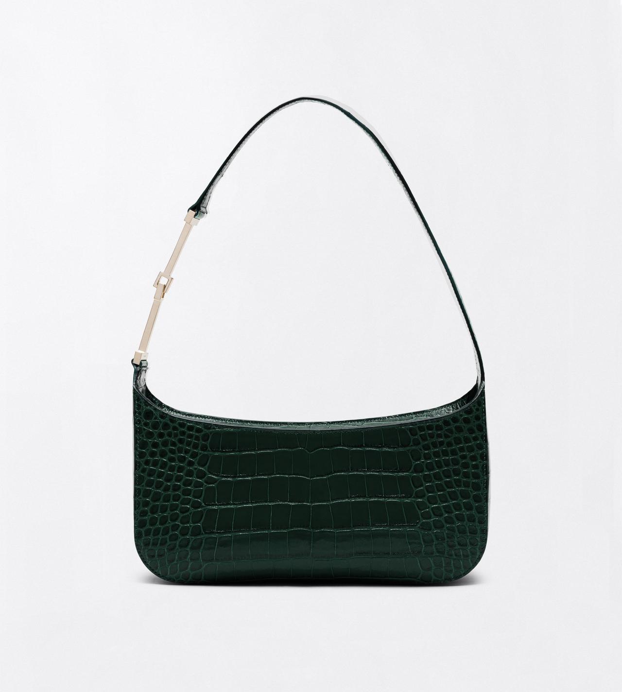 TOM FORD LEATHER DARK PINE TUMBLED PRINTED CROCODILE LEATHER ARC SMALL SHOULDER BAG