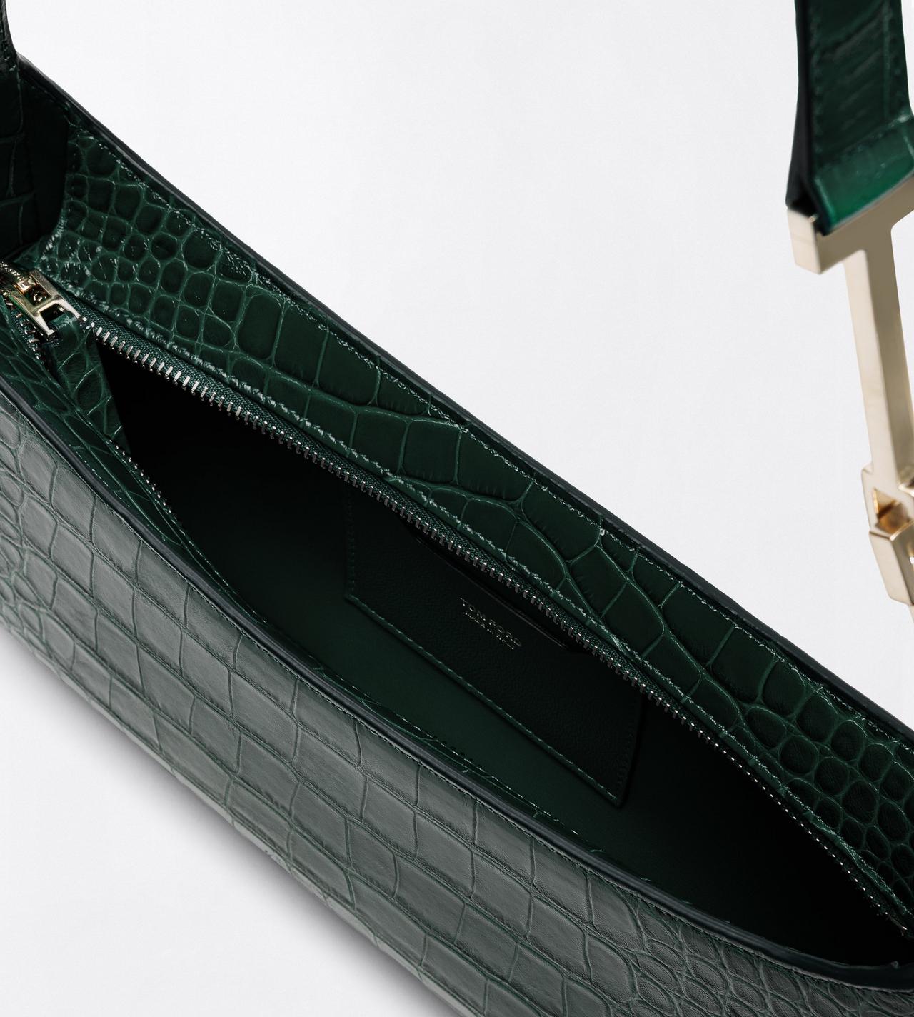 TOM FORD LEATHER DARK PINE TUMBLED PRINTED CROCODILE LEATHER ARC SMALL SHOULDER BAG