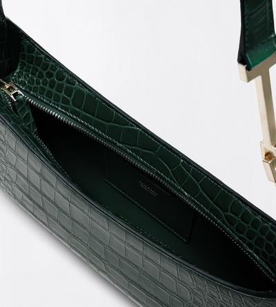 TOM FORD LEATHER DARK PINE TUMBLED PRINTED CROCODILE LEATHER ARC SMALL SHOULDER BAG