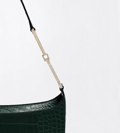 TOM FORD LEATHER DARK PINE TUMBLED PRINTED CROCODILE LEATHER ARC SMALL SHOULDER BAG