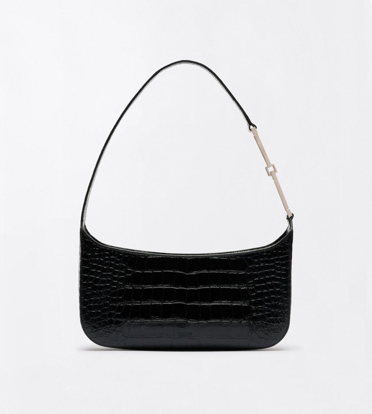 TOM FORD LEATHER BLACK TUMBLED PRINTED CROCODILE LEATHER ARC SMALL SHOULDER BAG