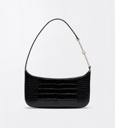 TOM FORD LEATHER BLACK TUMBLED PRINTED CROCODILE LEATHER ARC SMALL SHOULDER BAG