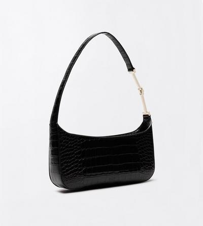 TOM FORD LEATHER BLACK TUMBLED PRINTED CROCODILE LEATHER ARC SMALL SHOULDER BAG