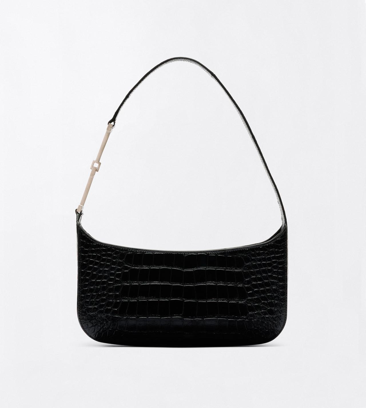 TOM FORD LEATHER BLACK TUMBLED PRINTED CROCODILE LEATHER ARC SMALL SHOULDER BAG