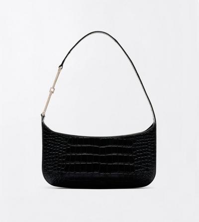 TOM FORD LEATHER BLACK TUMBLED PRINTED CROCODILE LEATHER ARC SMALL SHOULDER BAG
