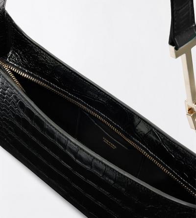TOM FORD LEATHER BLACK TUMBLED PRINTED CROCODILE LEATHER ARC SMALL SHOULDER BAG