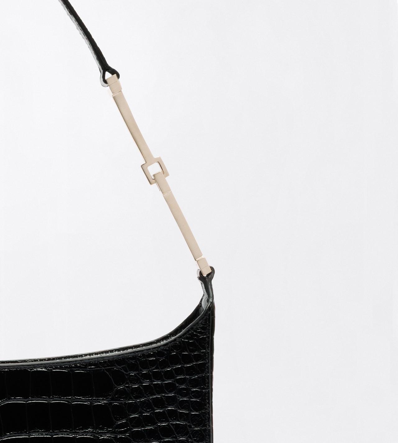TOM FORD LEATHER BLACK TUMBLED PRINTED CROCODILE LEATHER ARC SMALL SHOULDER BAG