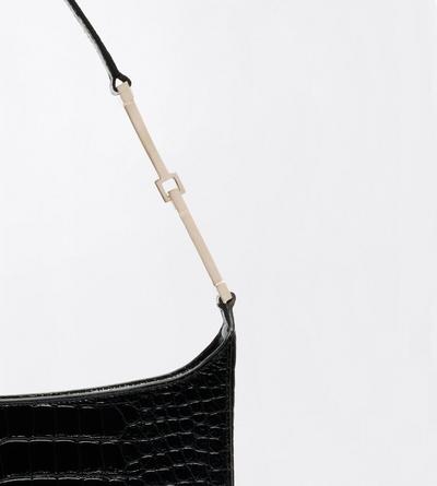 TOM FORD LEATHER BLACK TUMBLED PRINTED CROCODILE LEATHER ARC SMALL SHOULDER BAG