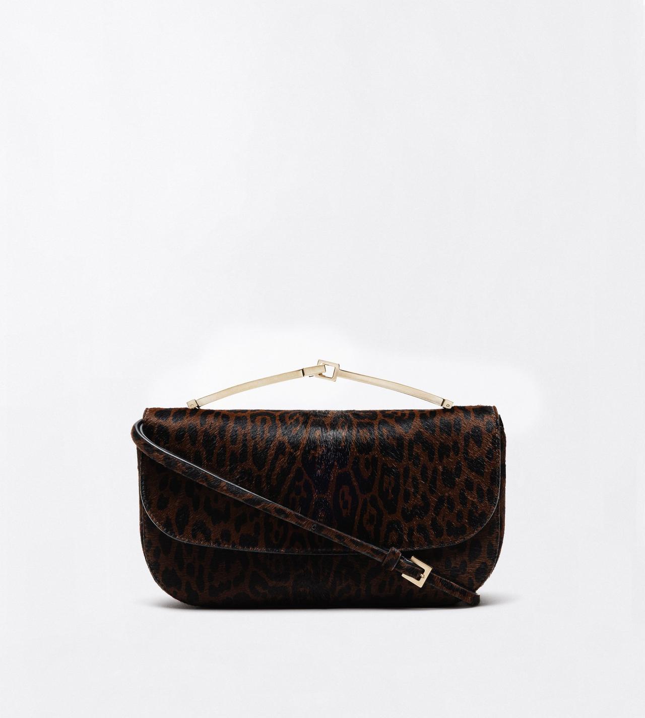 TOM FORD LEATHER BROWN/BLACK LEOPARD PRINT HAIR CALF ARC MINI BAG