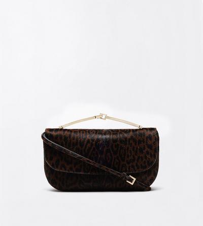 TOM FORD LEATHER BROWN/BLACK LEOPARD PRINT HAIR CALF ARC MINI BAG