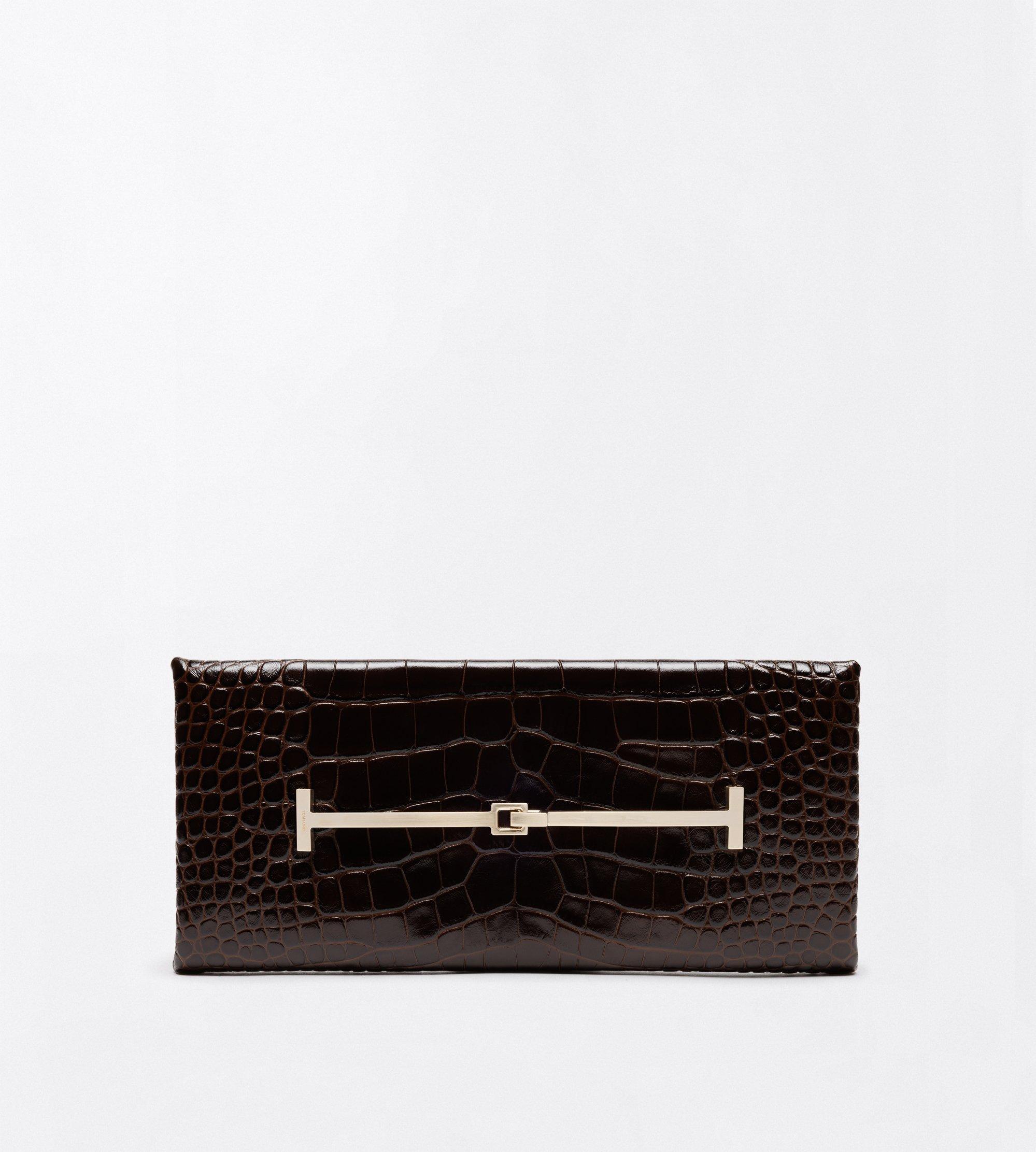 TUMBLED PRINTED CROCODILE LEATHER ARC CLUTCH