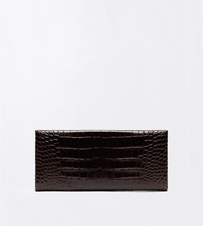 TOM FORD LEATHER CHOCOLATE TUMBLED PRINTED CROCODILE LEATHER ARC CLUTCH