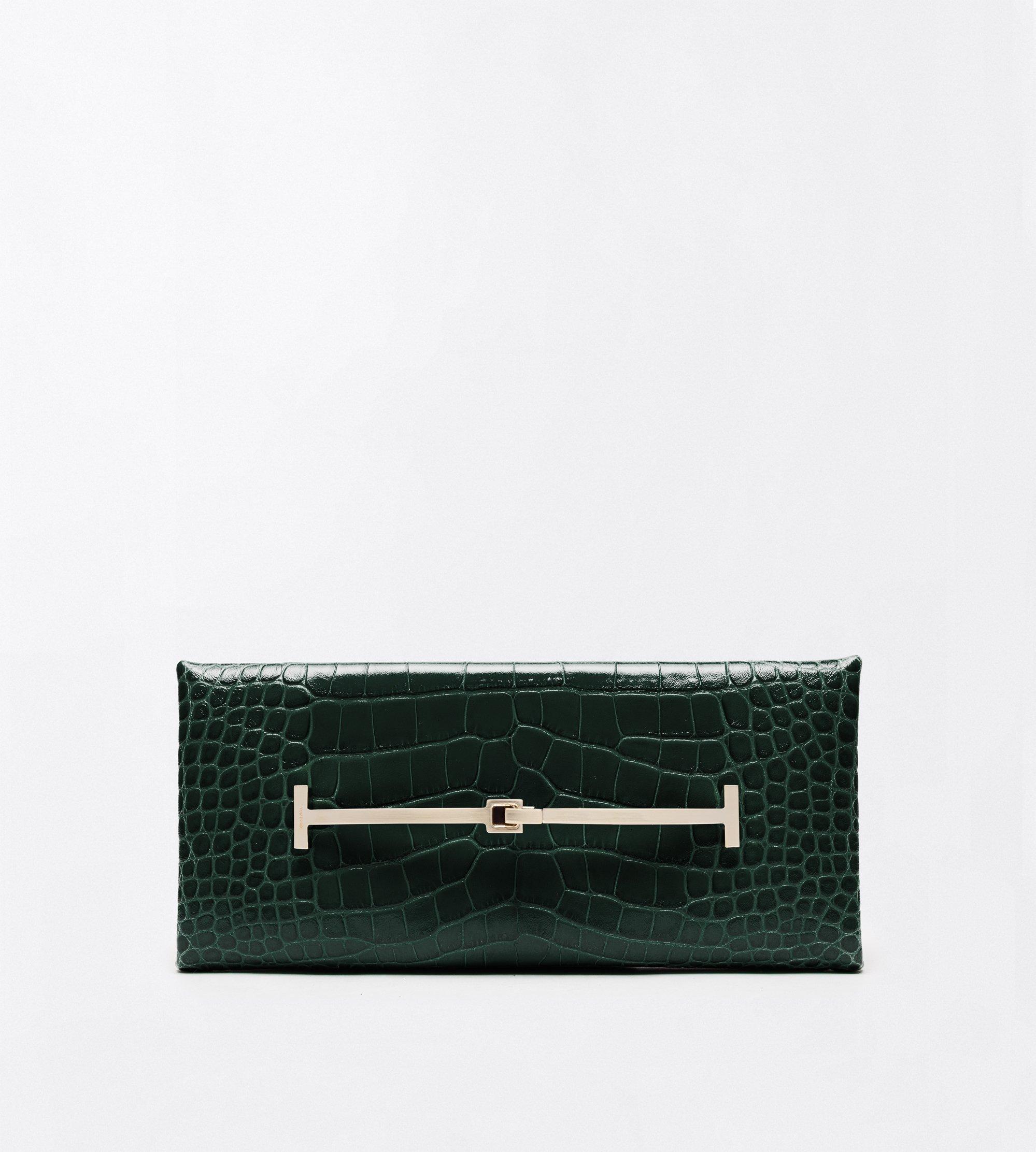 TUMBLED PRINTED CROCODILE LEATHER ARC CLUTCH