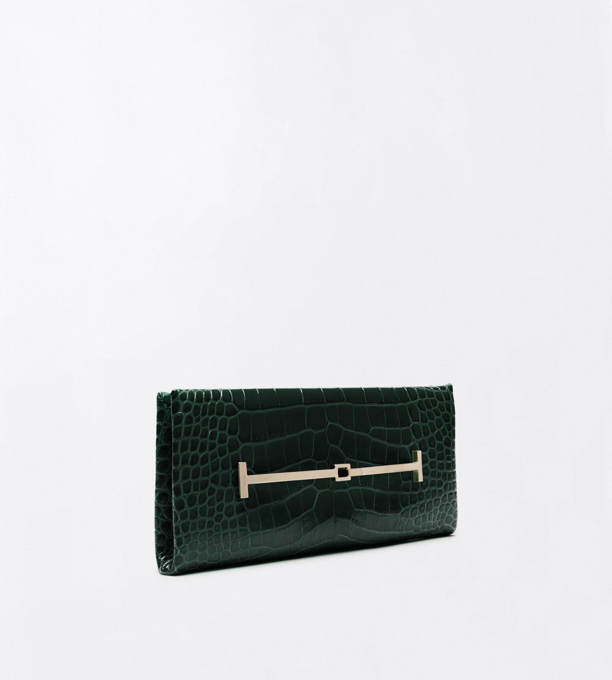 TUMBLED PRINTED CROCODILE LEATHER ARC CLUTCH