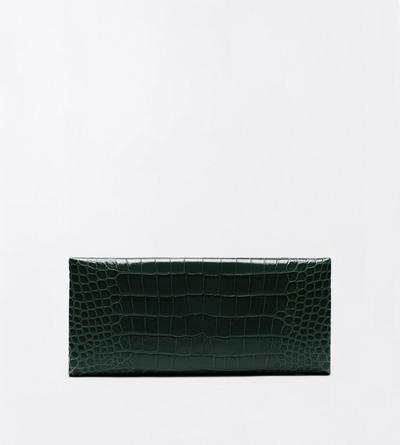 TOM FORD LEATHER DARK PINE TUMBLED PRINTED CROCODILE LEATHER ARC CLUTCH