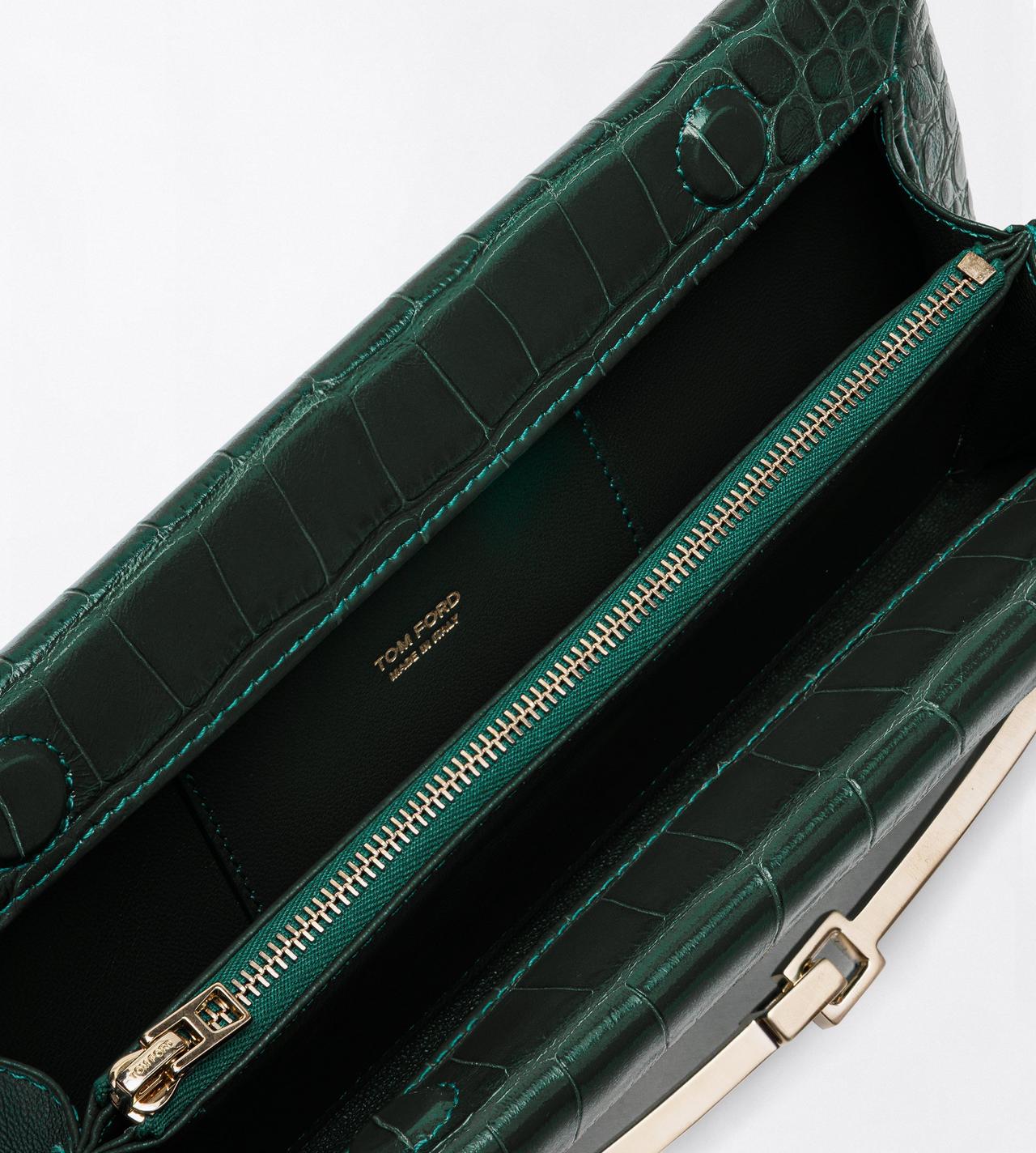 TOM FORD LEATHER DARK PINE TUMBLED PRINTED CROCODILE LEATHER ARC CLUTCH