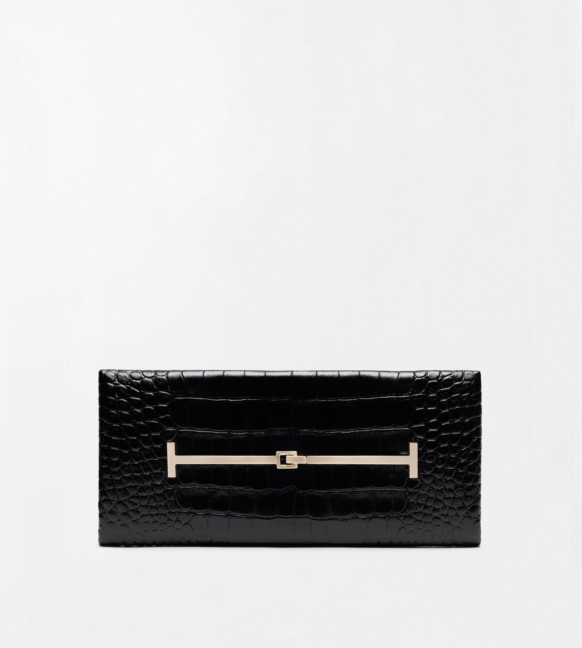 TUMBLED PRINTED CROCODILE LEATHER ARC CLUTCH
