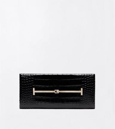 TUMBLED PRINTED CROCODILE LEATHER ARC CLUTCH