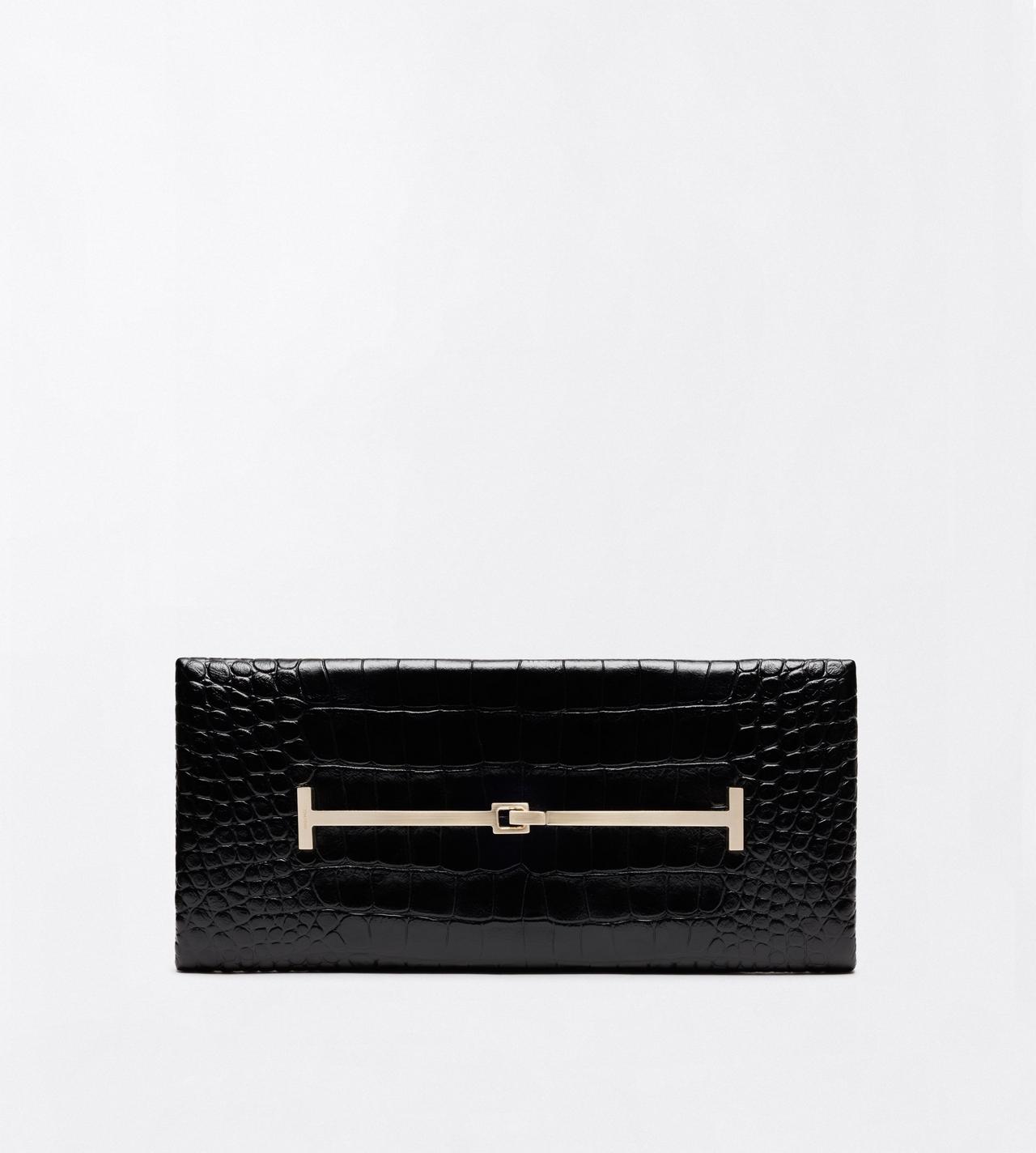 TOM FORD LEATHER BLACK TUMBLED PRINTED CROCODILE LEATHER ARC CLUTCH