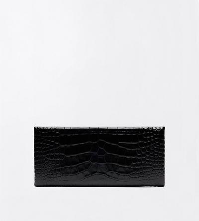 TOM FORD LEATHER BLACK TUMBLED PRINTED CROCODILE LEATHER ARC CLUTCH