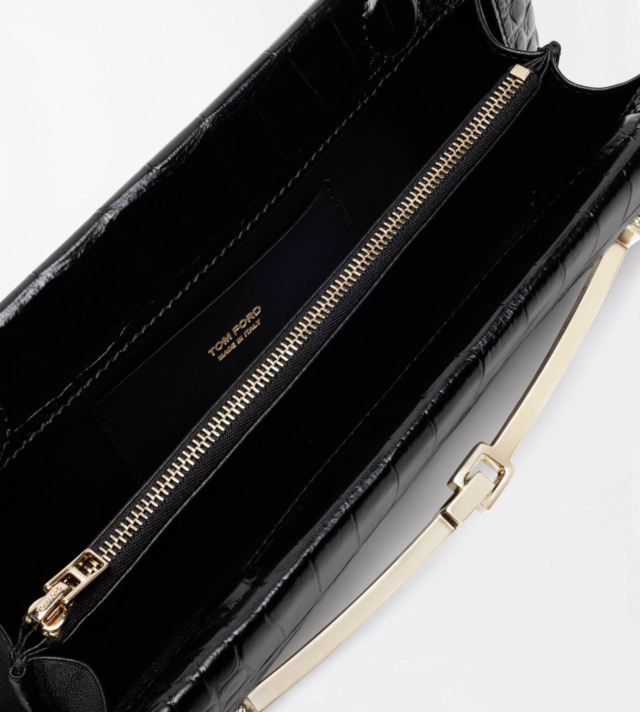 TOM FORD LEATHER BLACK TUMBLED PRINTED CROCODILE LEATHER ARC CLUTCH
