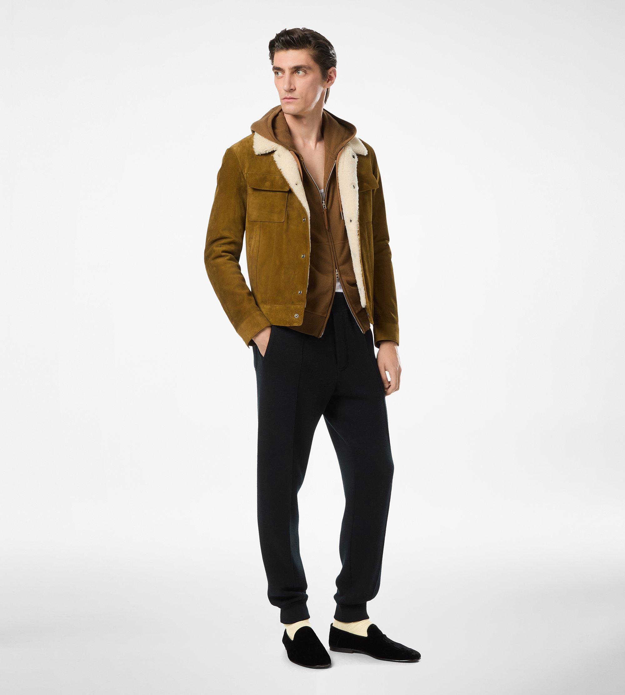 BRUSHED SUEDE SHEARLING COLLAR TRUCKER