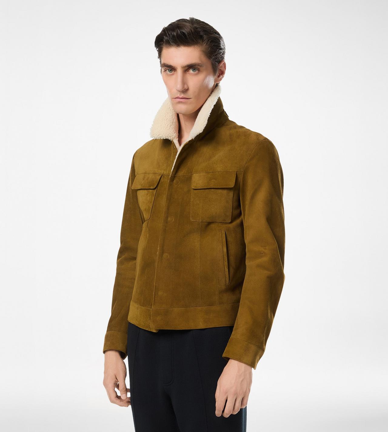 BRUSHED SUEDE SHEARLING COLLAR TRUCKER image number 3