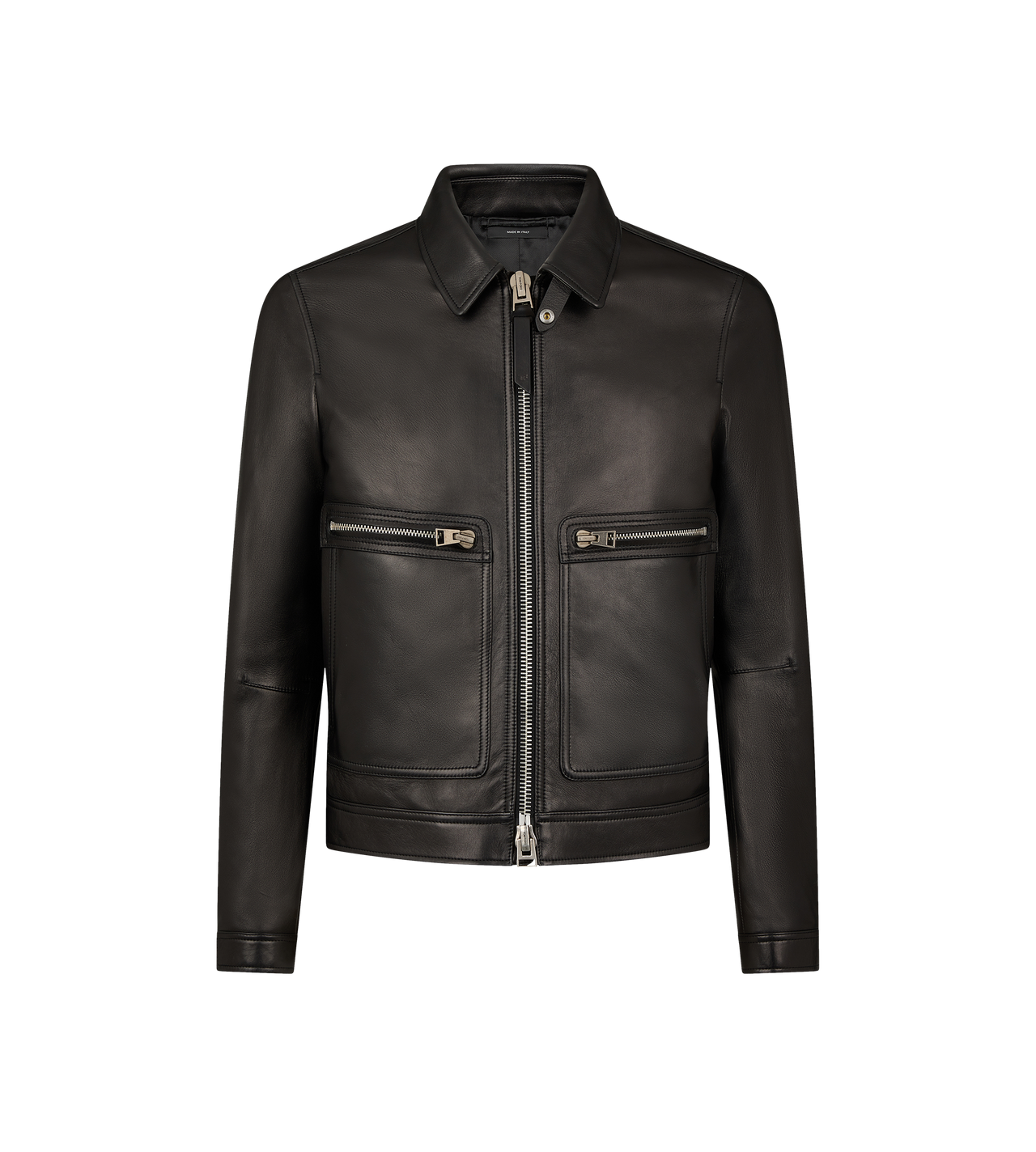 GRAIN LEATHER CONTRAST ZIP BLOUSON image number 0