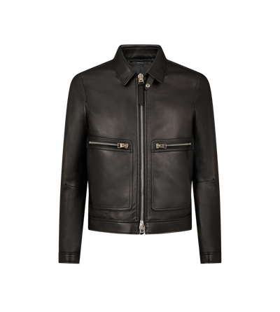 GRAIN LEATHER CONTRAST ZIP BLOUSON