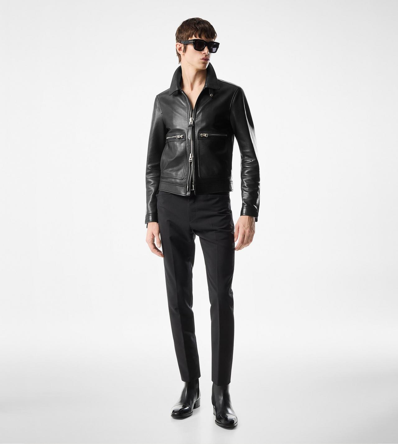 GRAIN LEATHER CONTRAST ZIP BLOUSON image number 1