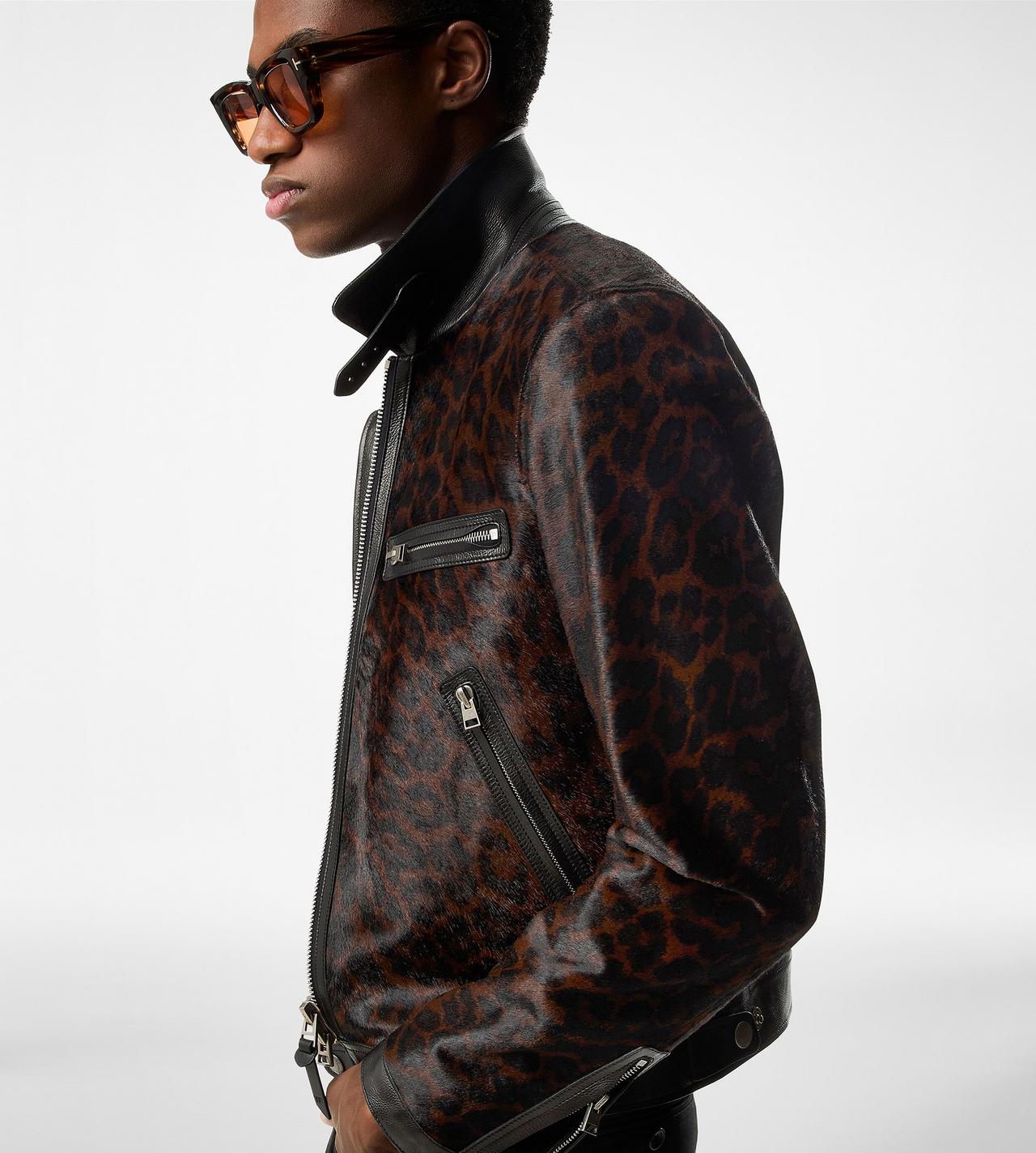 LEOPARD PRINTED PONY CONTRAST 4 ZIP BLOUSON image number 1