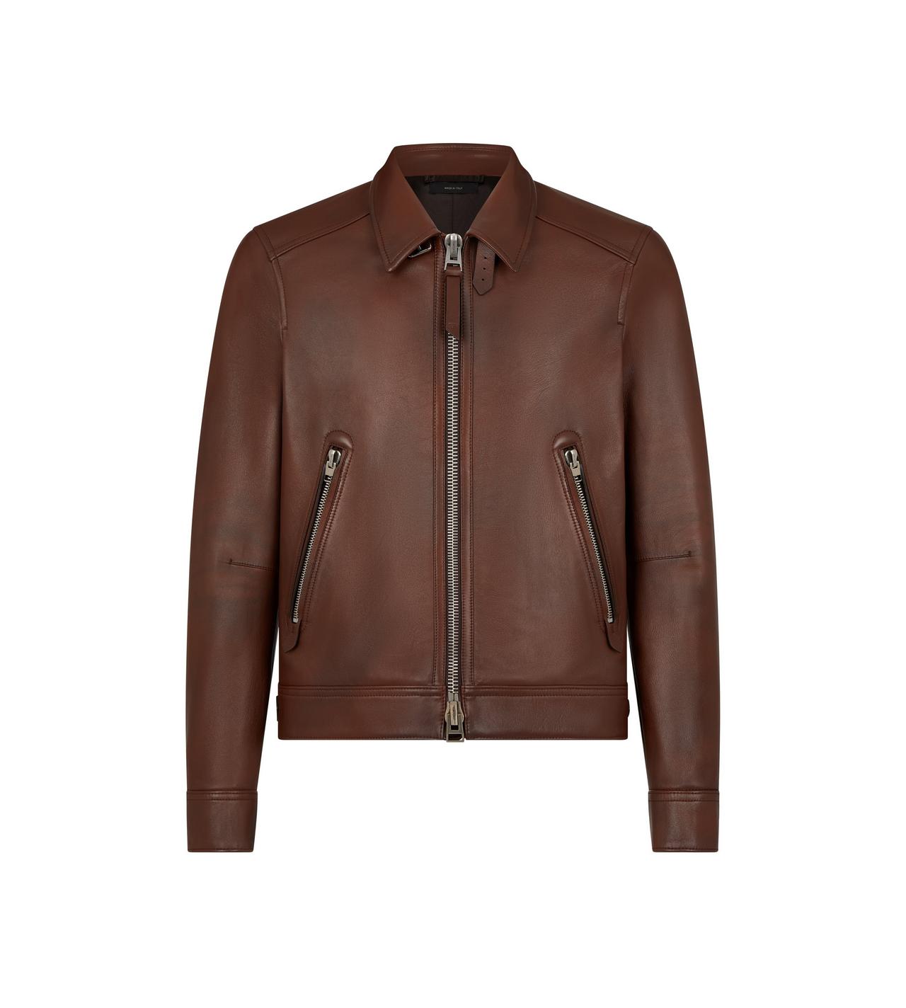 GRAIN LEATHER ZIP COLLAR BLOUSON image number 0