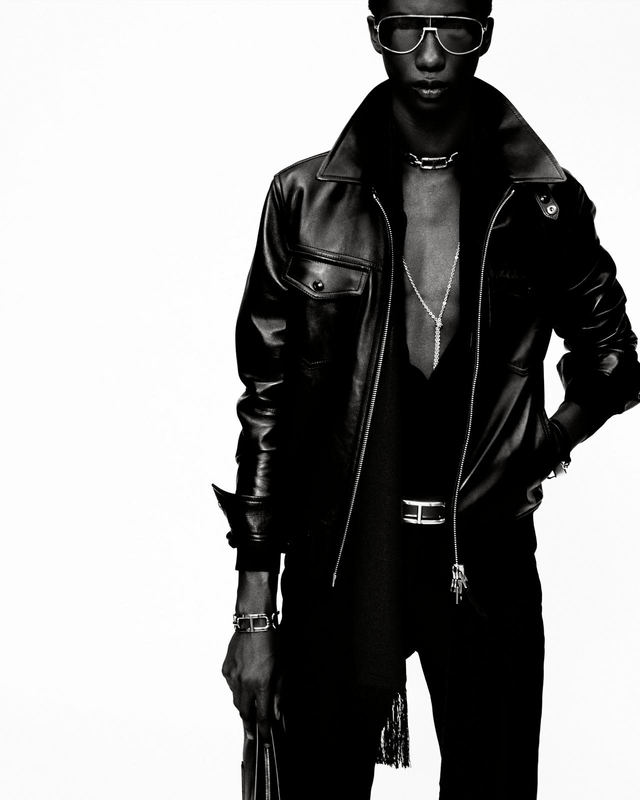 TOM FORD LEATHER BLACK NAPPA GRAIN LEATHER COLLAR BLOUSON