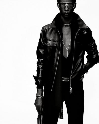TOM FORD LEATHER BLACK NAPPA GRAIN LEATHER COLLAR BLOUSON