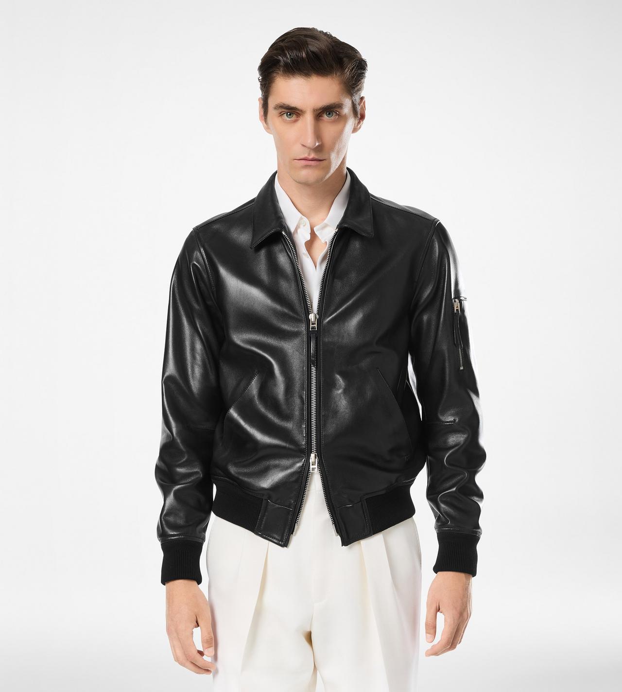 SOFT NAPPA PLONGE COLLAR BLOUSON image number 3