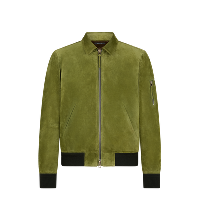 TOM FORD LEATHER OLIVE CAZADORA DE ANTE Y CACHEMIRA CON CUELLO