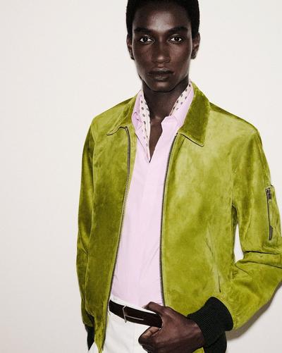 TOM FORD LEATHER OLIVE CAZADORA DE ANTE Y CACHEMIRA CON CUELLO