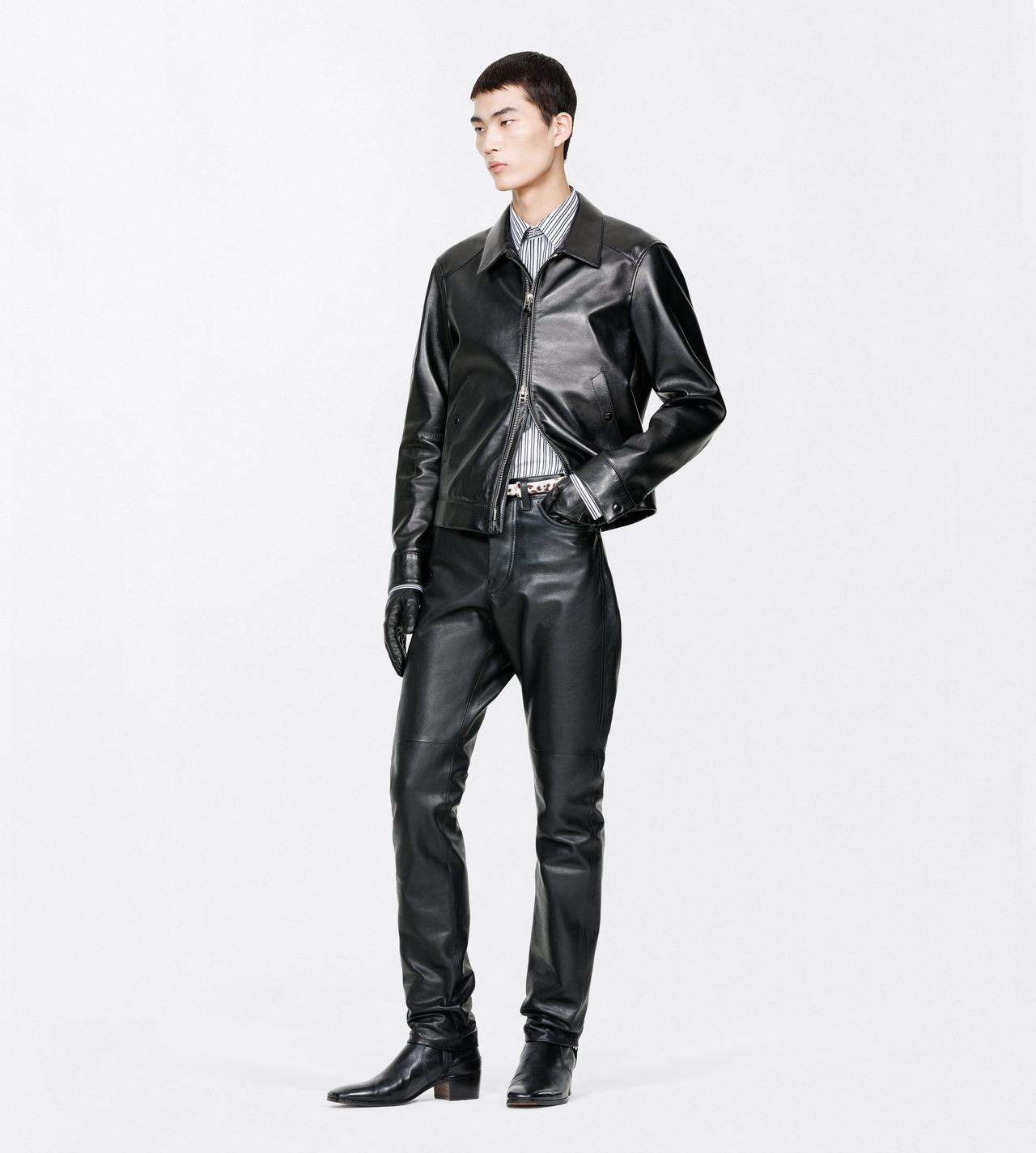 TOM FORD LEATHER BLACK NAPPA GRAIN LEATHER COLLAR BLOUSON