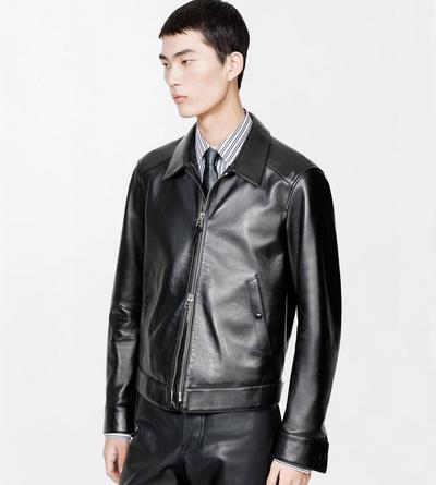 TOM FORD LEATHER BLACK NAPPA GRAIN LEATHER COLLAR BLOUSON