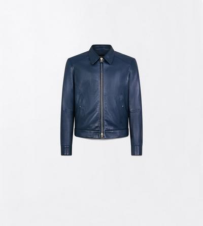 TOM FORD LEATHER NAVY NAPPA GRAIN LEATHER COLLAR BLOUSON