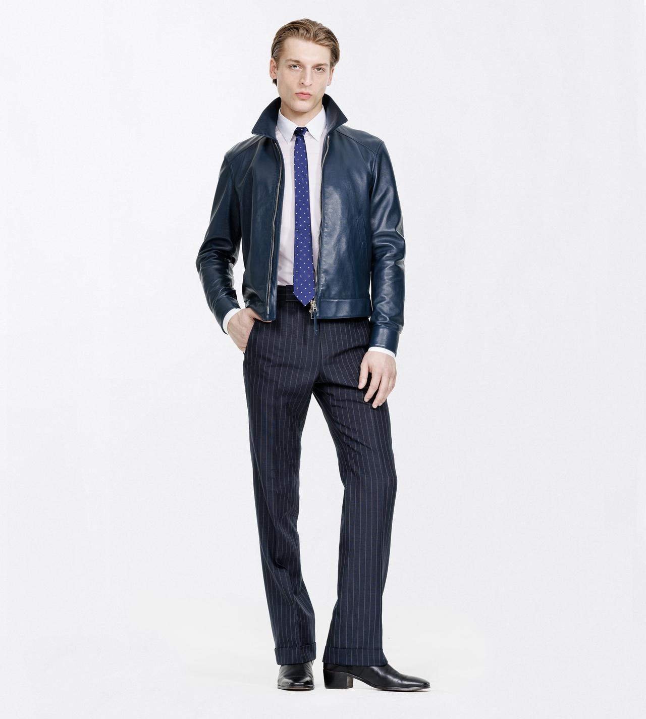 TOM FORD LEATHER NAVY NAPPA GRAIN LEATHER COLLAR BLOUSON