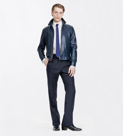 TOM FORD LEATHER NAVY NAPPA GRAIN LEATHER COLLAR BLOUSON