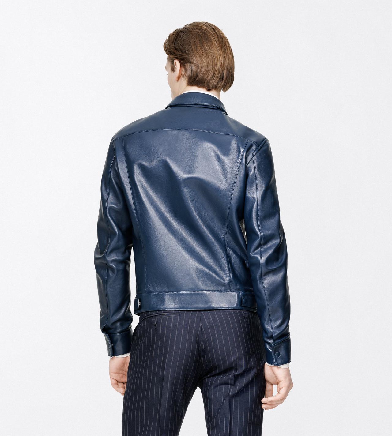 TOM FORD LEATHER NAVY NAPPA GRAIN LEATHER COLLAR BLOUSON