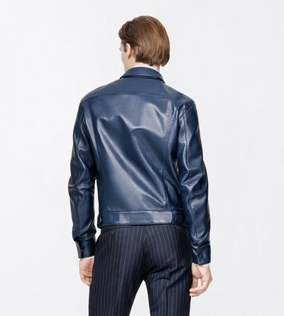 TOM FORD LEATHER NAVY NAPPA GRAIN LEATHER COLLAR BLOUSON