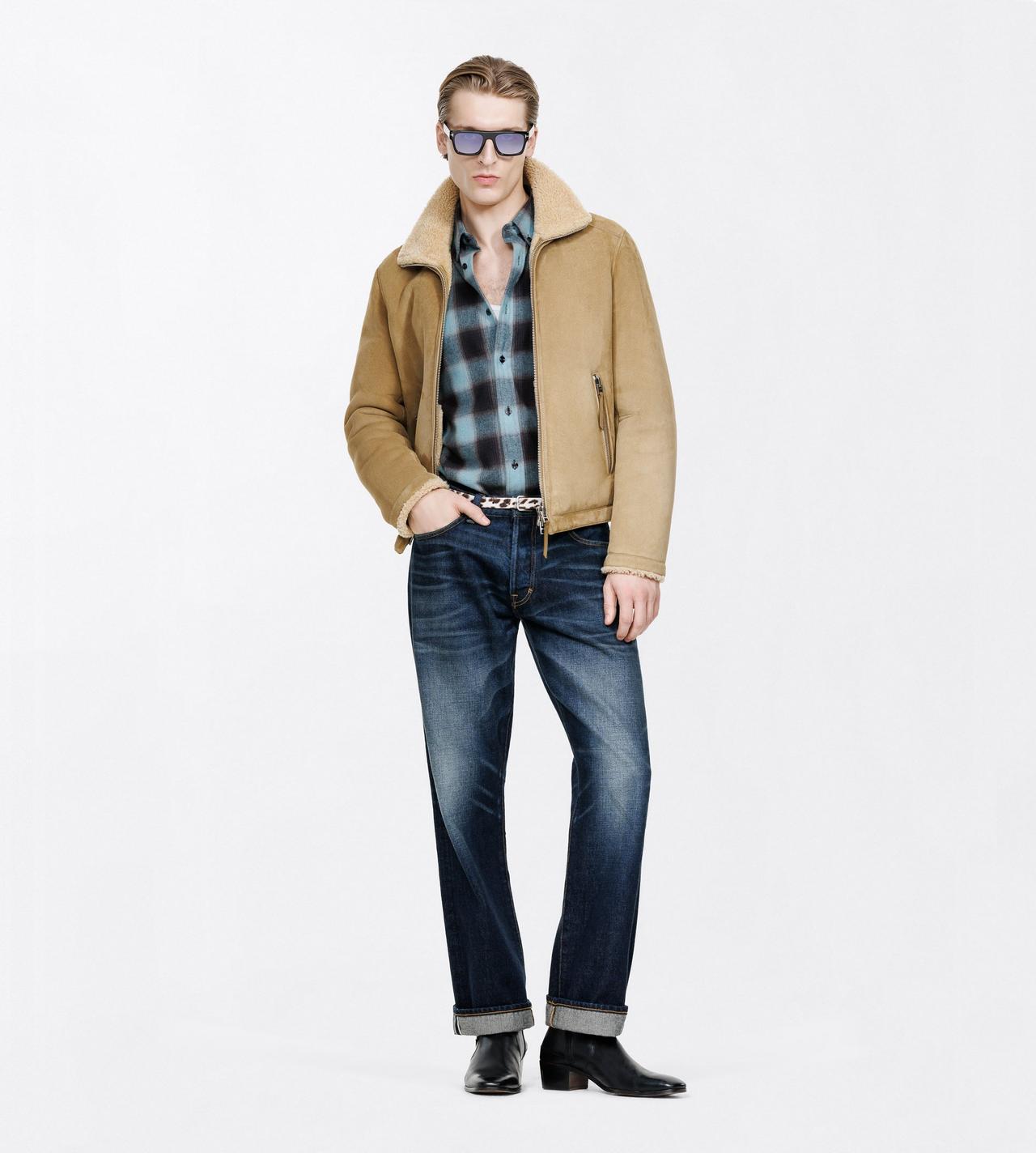 TOM FORD LEATHER CUMIN BLOUSON &Agrave; COL EN PEAU DE M&Eacute;RINOS